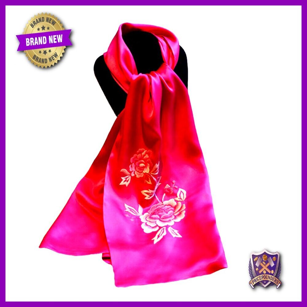 Double Layer 16 Momme Silk Scarf Shawl 35 Inches Hand Embroidered